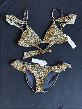 Solido Leopard-Print Ruffle Swim Set - Black & Brown